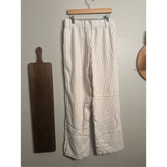 Abercrombie & Fitch Cream Pinstripe Linen Blend Lined Wide Leg Pants Size Small - Picture 2 of 5